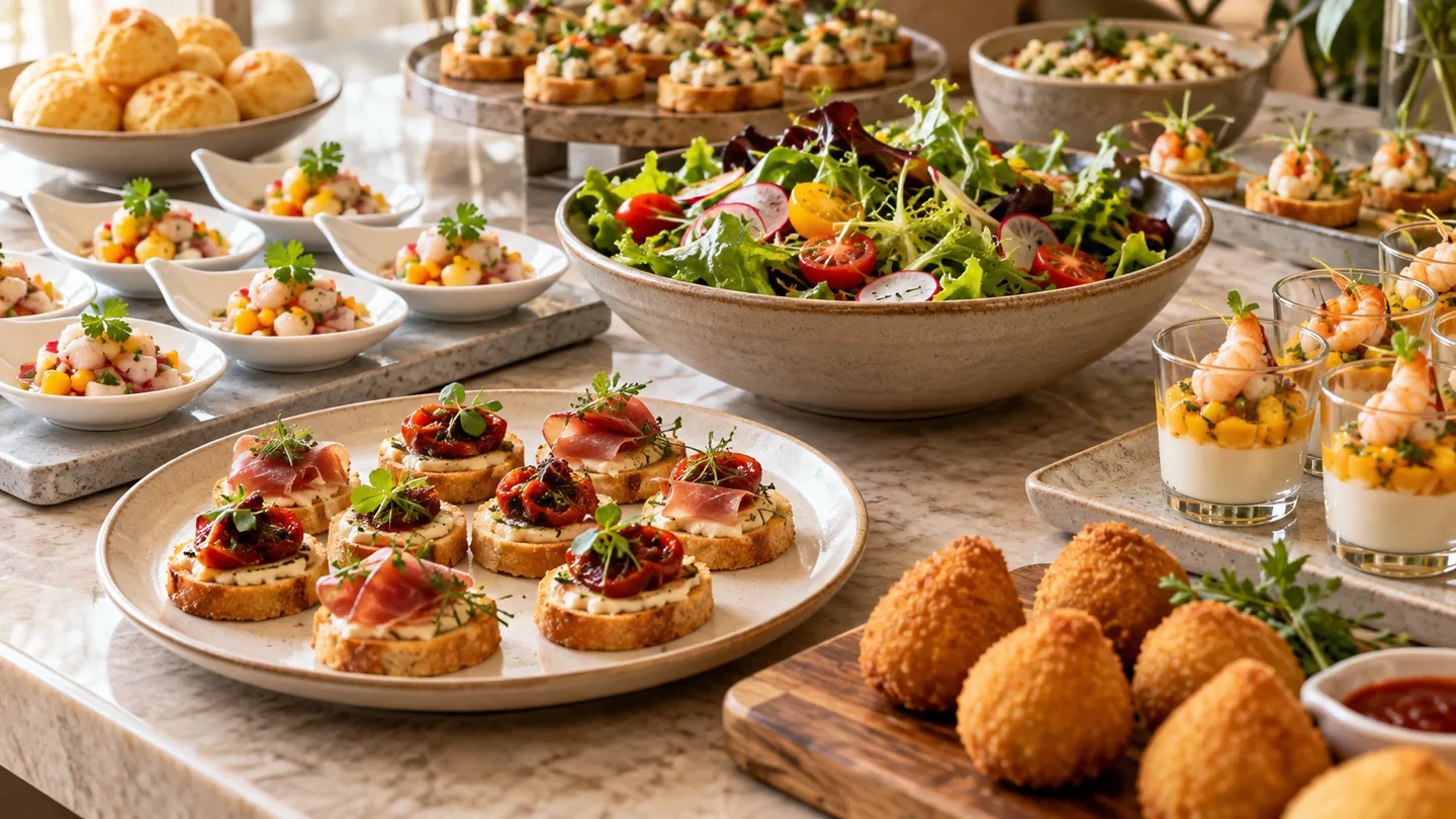 Composição de buffet e pequenas porções para eventos