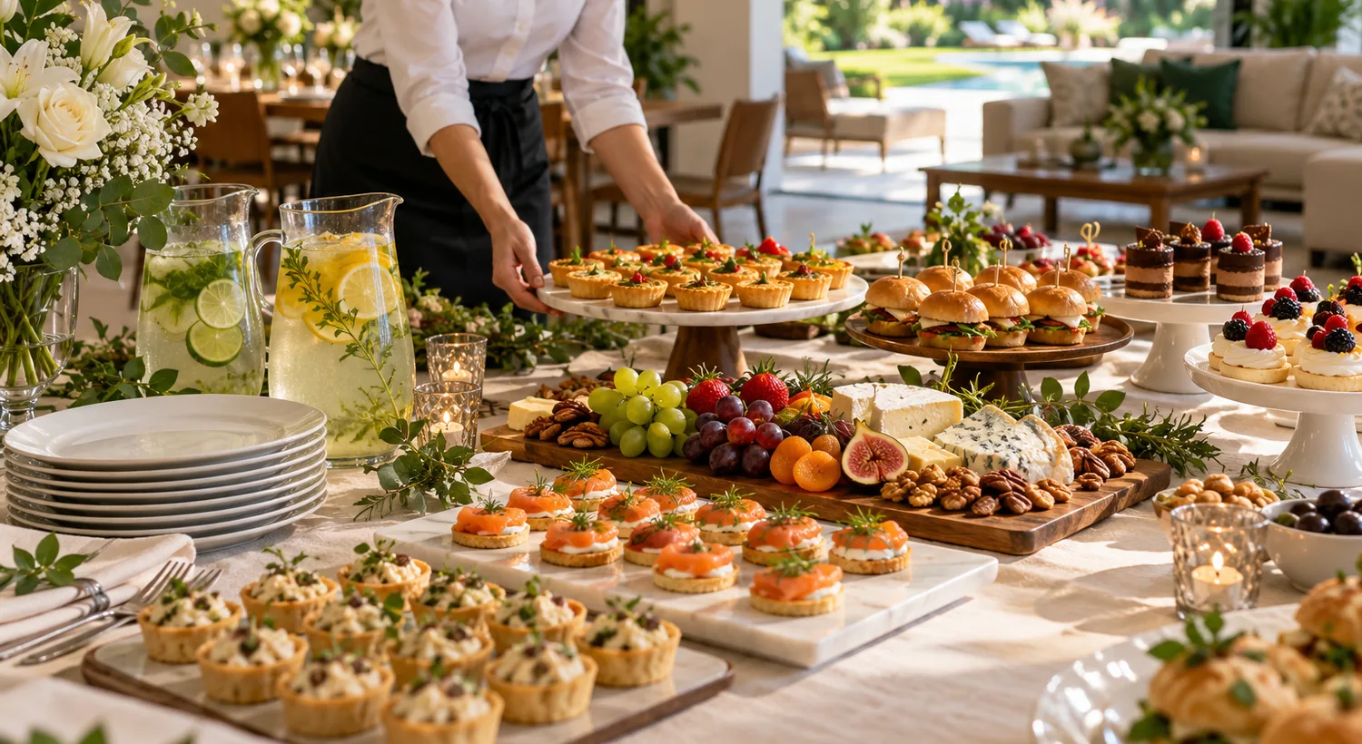 Mesa de buffet para celebração em residência